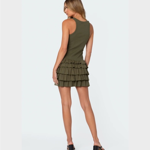 Edikted Margot Ruffle Hem Ribbed Mini Dress - Picture 4 of 4